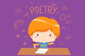 Illustrasjon av et barn som leser dikt