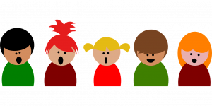 illustrasjon av fem barn som synger