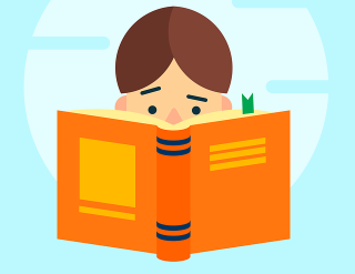 Illustrasjon av et barn som ser i en bok