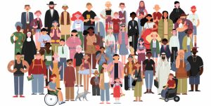 Et bilde som viser en tegning av mange ulike personer