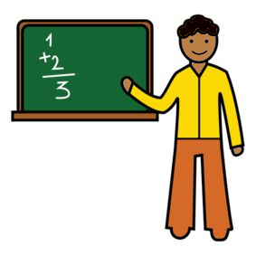 Illustrasjon av en lærer som peker på en tavle