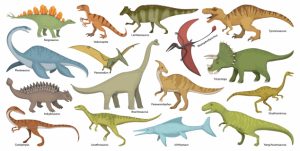 Illustrasjoner av diverse dinosaurer