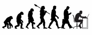 Tegningen illustrerer en utvikling fra ape til menneske