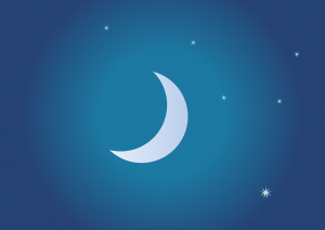 Illustrasjon av en nattehimmel med en måne og stjerner
