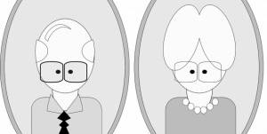 Illustrasjon av en bestemor og en betefar