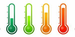 Figur som viser termostat med ulike farger som illustrerer temperatur