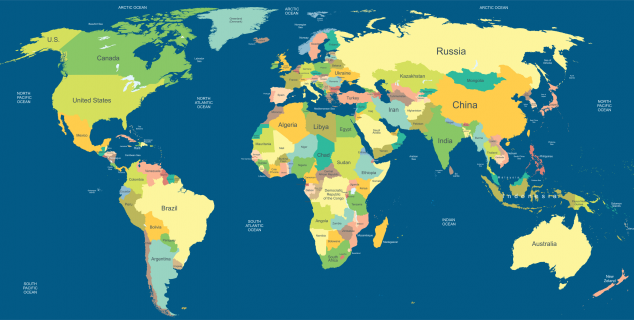 verdenskart som viser verdensdeler