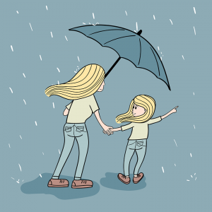 To mennesker som står under en paraply i regnvær