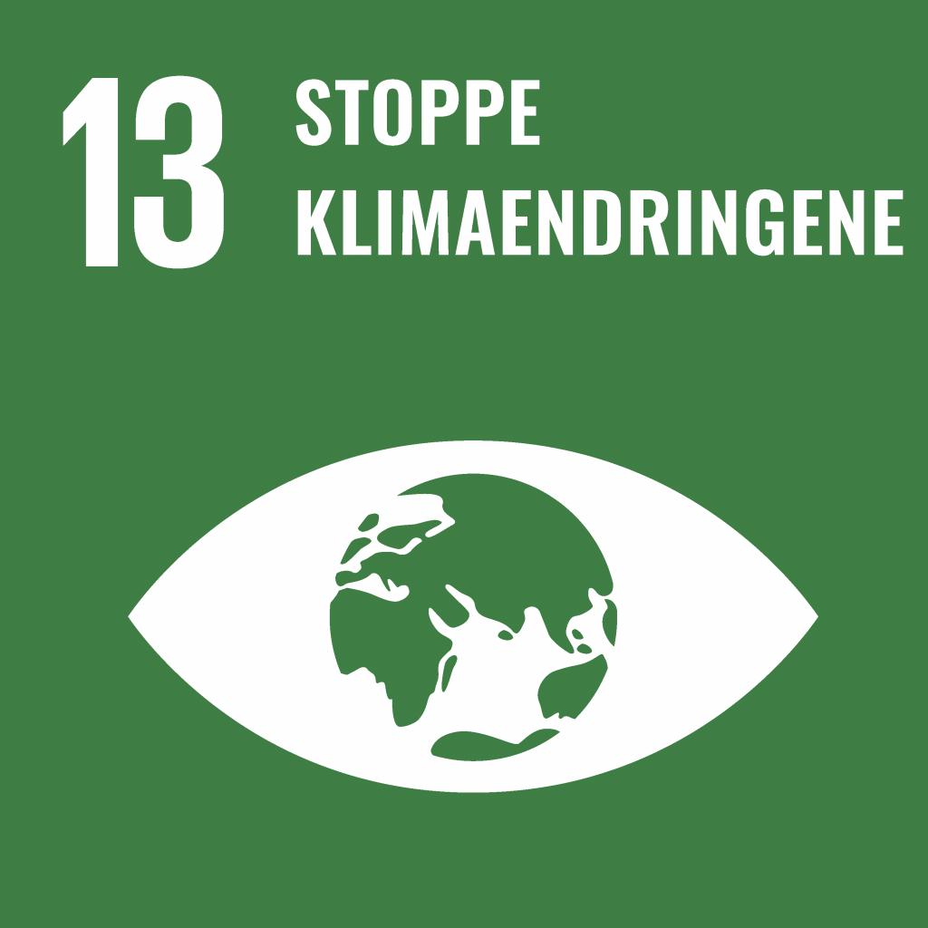 Ikon. FNs bærekraftsmål nummer 13. Tegning avjordkloden. Tekst: Stoppe klimaendringene