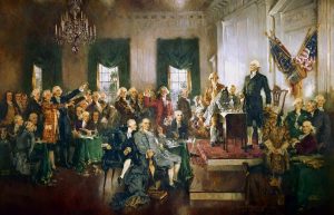 Maleri som viser amerikansk grunnlov signering