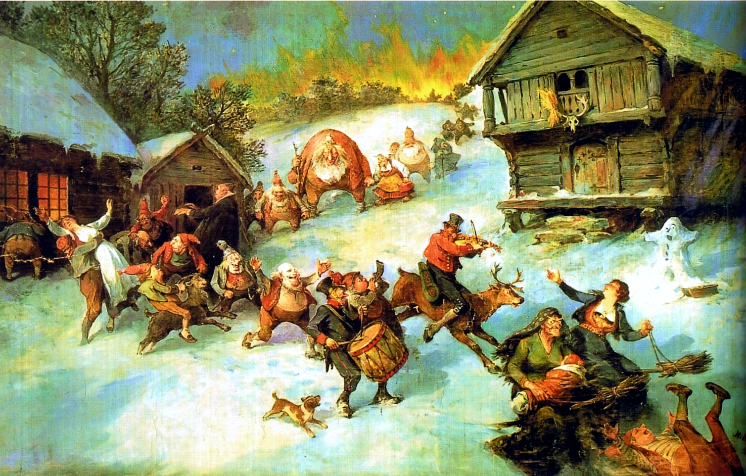 Maleriet «Julereia» (1922) av Nils Bergslien viser et følge av underjordiske, vetter, nisser, trollkjerringer, drukkenbolter, drapsmenn og annet pakk gjennom et norsk gårdstun julenatta.
