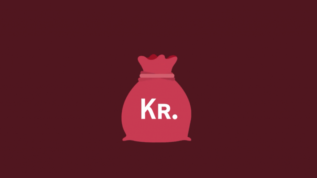 En rød pose som illustrerer en pengesekk med skriften KR på