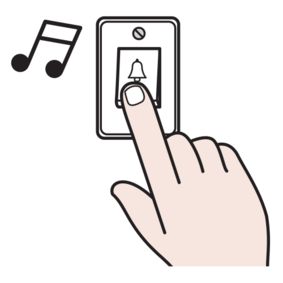 illustrasjon av en finger som trykker på en ringeklokke utenfor en dør