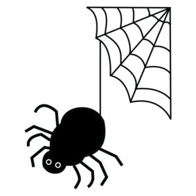 illustrasjon av en edderkopp som henger fra et edderkoppspinn. 