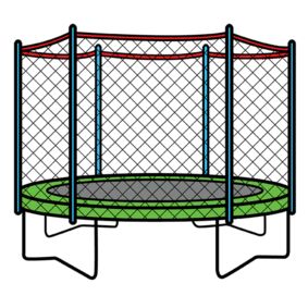 illustrasjon av en trampoline med sikkerhetsnett