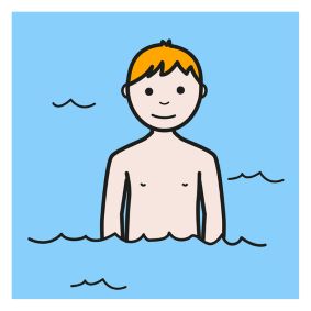 illustrasjon av en gutt som bader i vannet 