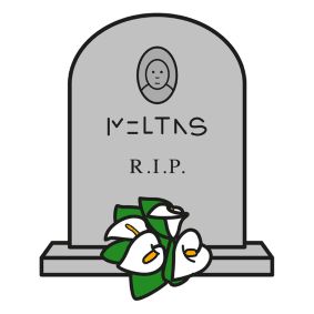 illustrasjon av en gravstøtte, det står RIP på gravstøtten. 