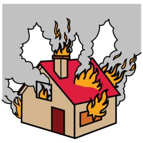 illustrasjon av et hus som brenner