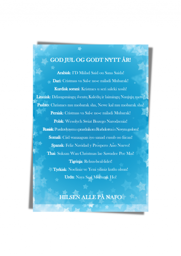 Plakat: god jul og godt nytt år på flere språk