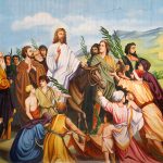 Maleri av Jesus som rir inn i Jerusalem på et esel