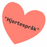 Tegning av et rødt hjerte med tekste "hjertespråk"