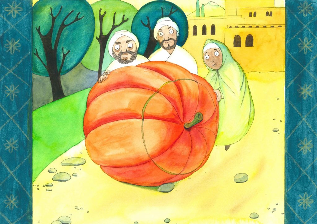 Gresskaret er lukket. To menn og en dame står bak gresskaret og dytter fart i det. 