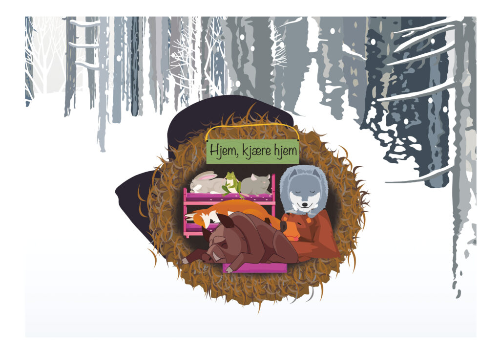 Alle dyrene ligger inne i votten og sover 