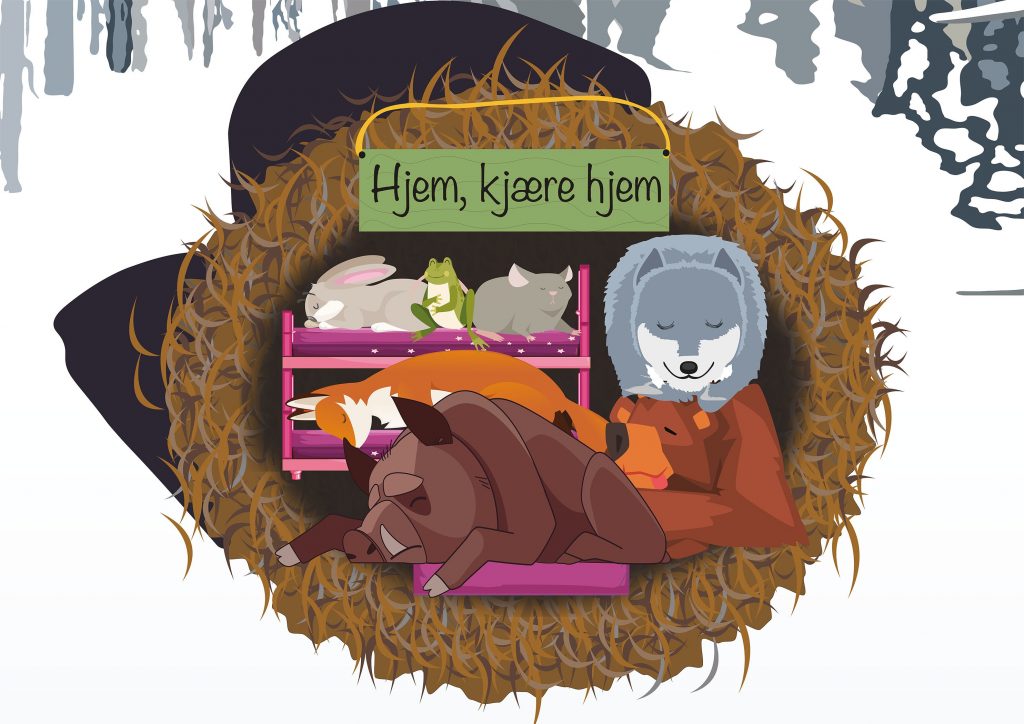 Alle dyrene ligger inne i votten og sover 
