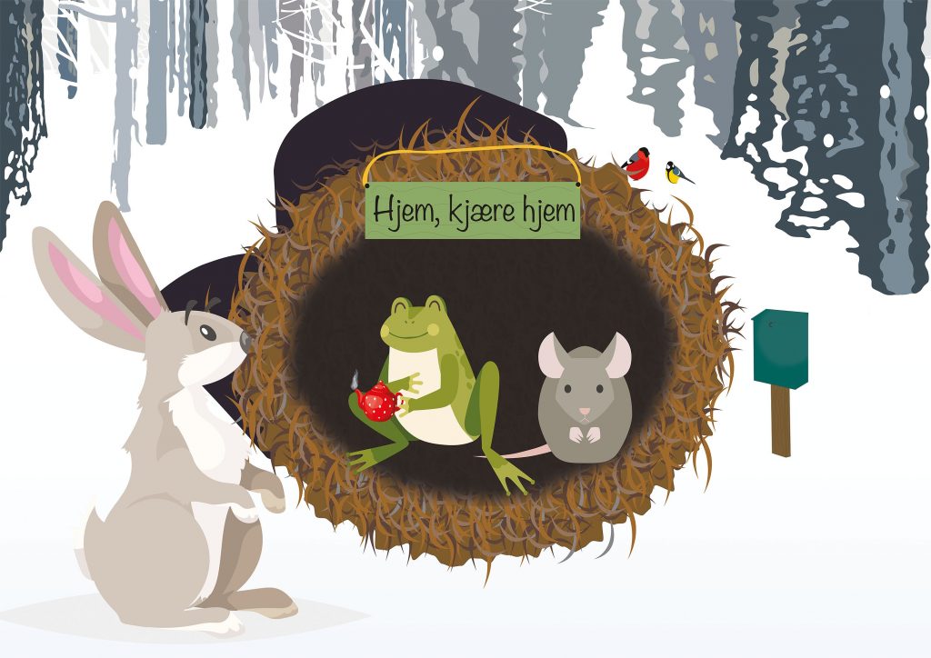 en hare står utenfor votten og ser inn