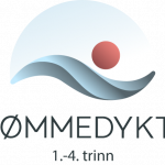 Logo svømmedyktig 1. til 4. trinn. Grå, blå og rød grafikk.