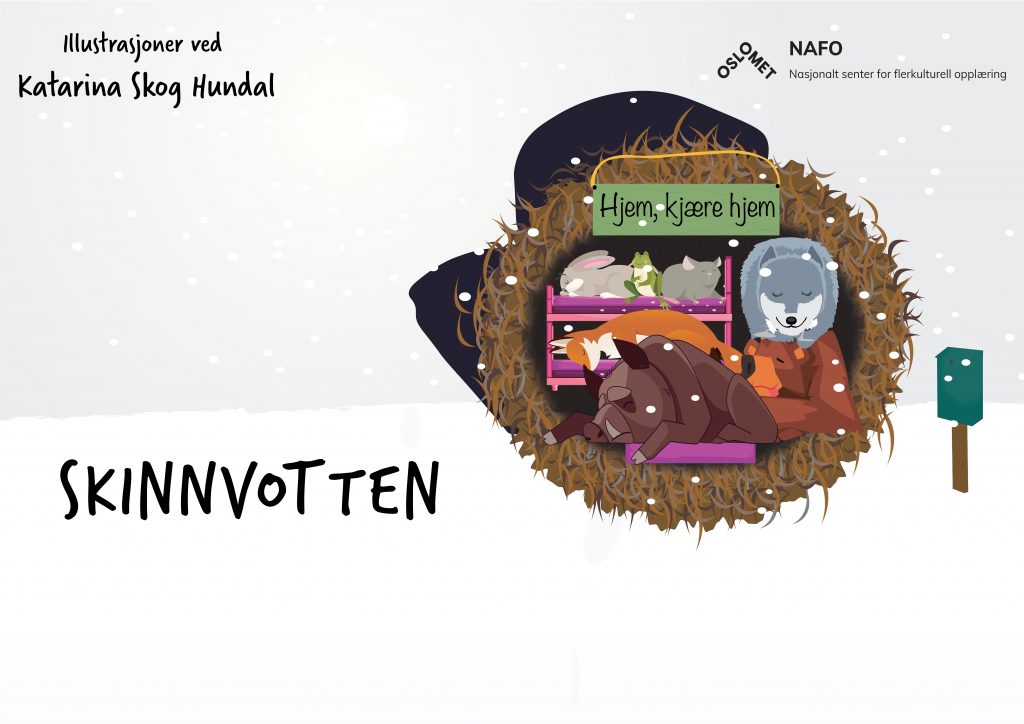 Forside til Skinnvotten. Tekst: illustrasjoner ved Katarina Skog Hundal, logo NAFO. 