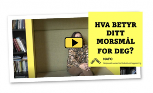 Bilde av startbilde av en film. det er gule detaljer og teksten Hva betyr ditt morsmål for deg i en gil boks.