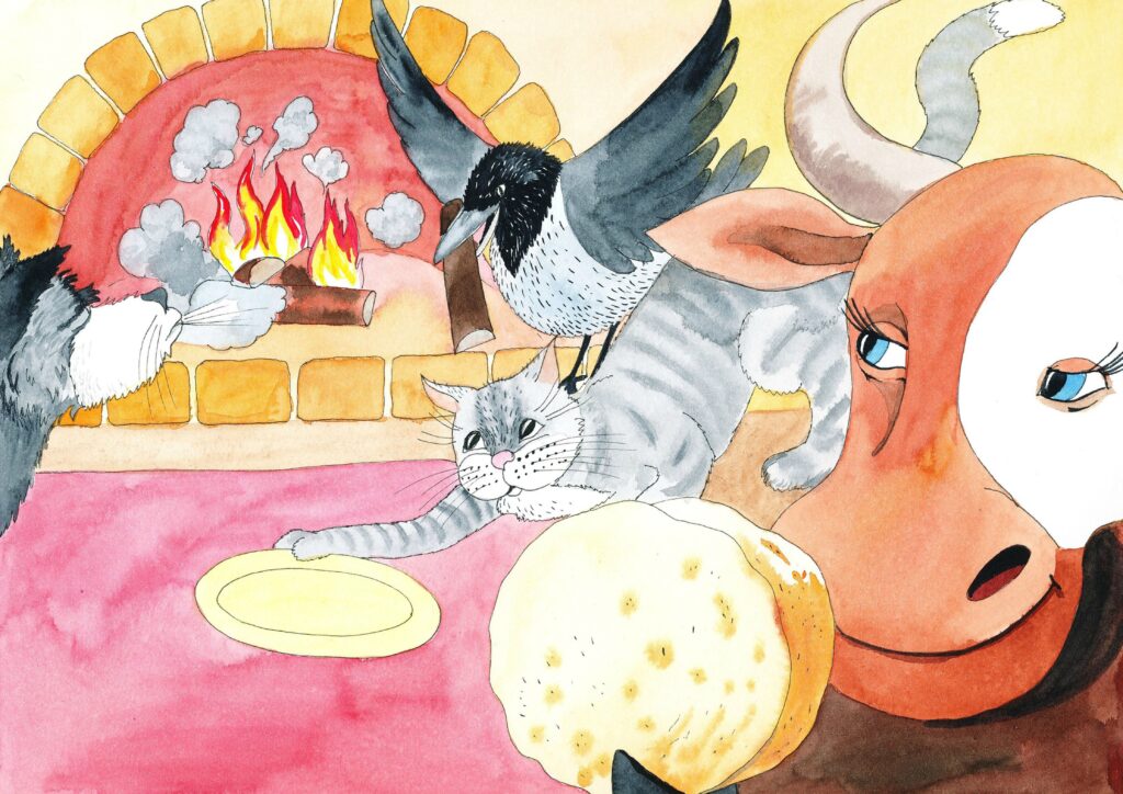 dyrene koser seg foran peisen.