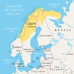 Kart som viser at sameland strekker seg i Norge, Sverige, Finland og rRussland