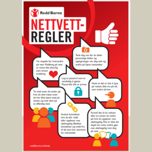 Bilde av en plakat som handler om nettvett. Redd Barnas logo er øverst til venstre